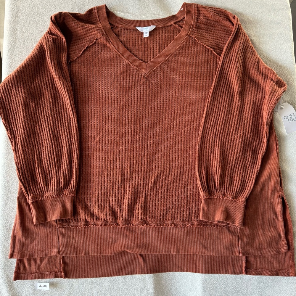 Time and Tru Orange V-Neck Sweater with Relaxed Fit